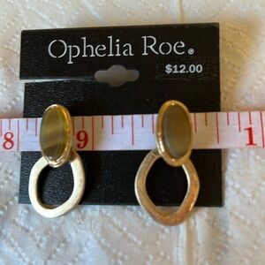 Ophelia Roe Earrings, Brushed Gold Tone with a natural olive stone